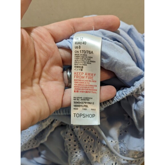 Topshop Jumpsuit Women's Blue Eyelet Viscose Spaghetti Straps Size 8 - Picture 8 of 14